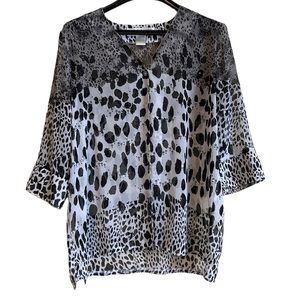 Pineapple Moon‎ women’s blouse button front v-neck flowy lightweight size medium